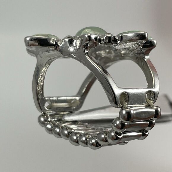 Silver Tone Mermaid Iridescent Snow Flake Shape Boho Stretch Ring Sz 7 - 8.5 - Picture 4 of 6